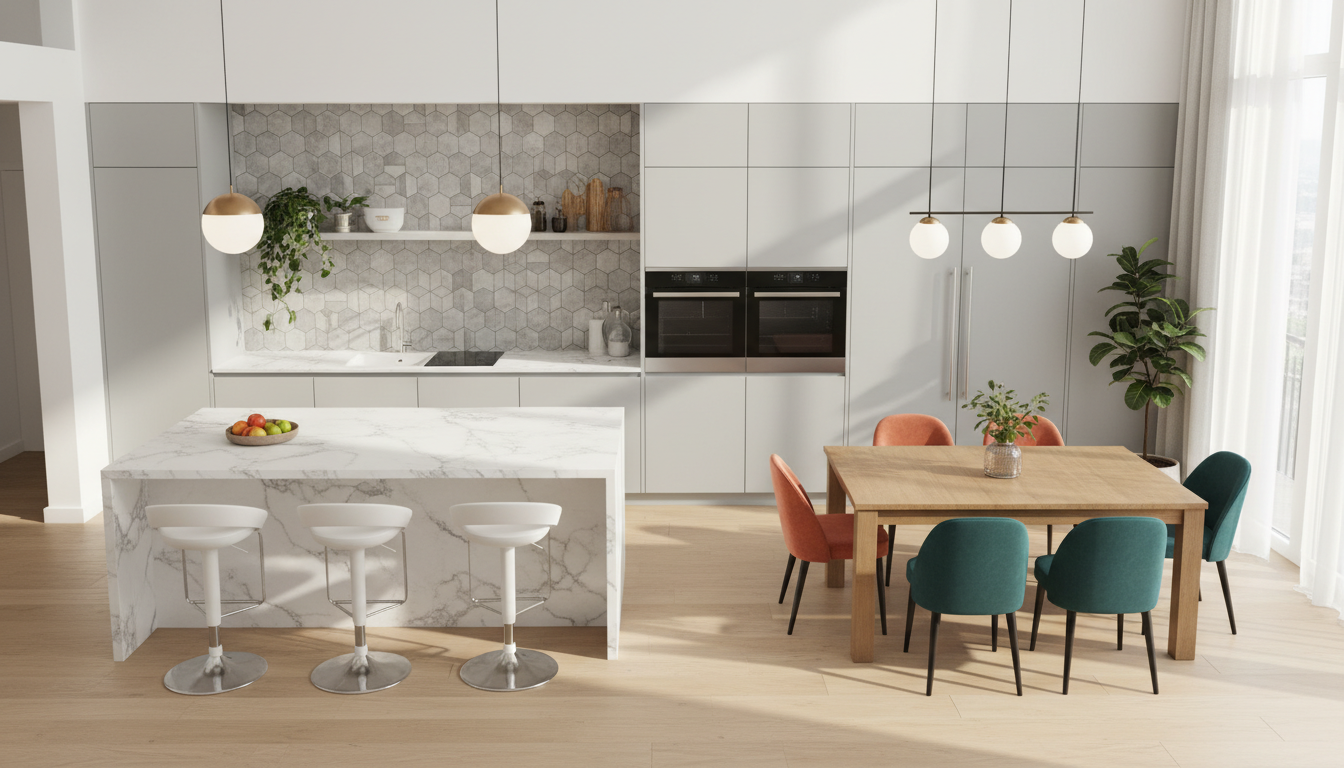 Vibrant open-plan kitchen and dining area